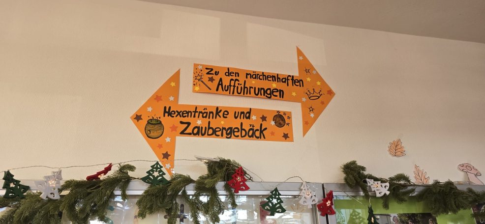 Zwei gelbe Pfeile mit Hinweisen auf "Kreativwerkstatt" und "Zukunftsort".